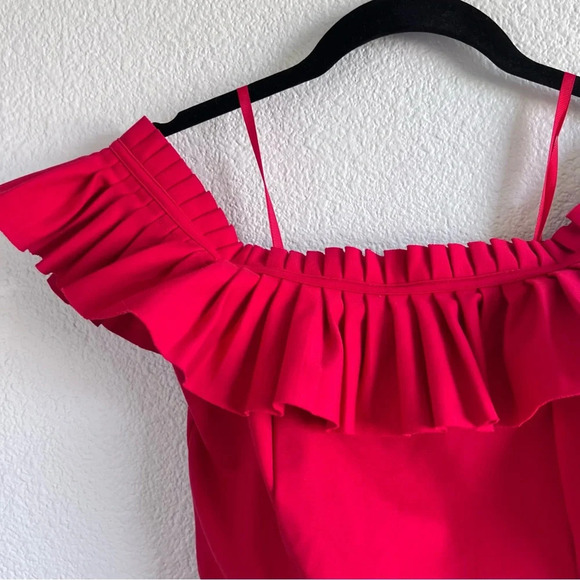 Urban Outfitters Red Off Shoulder Ruffle Romper - Picture 3 of 12